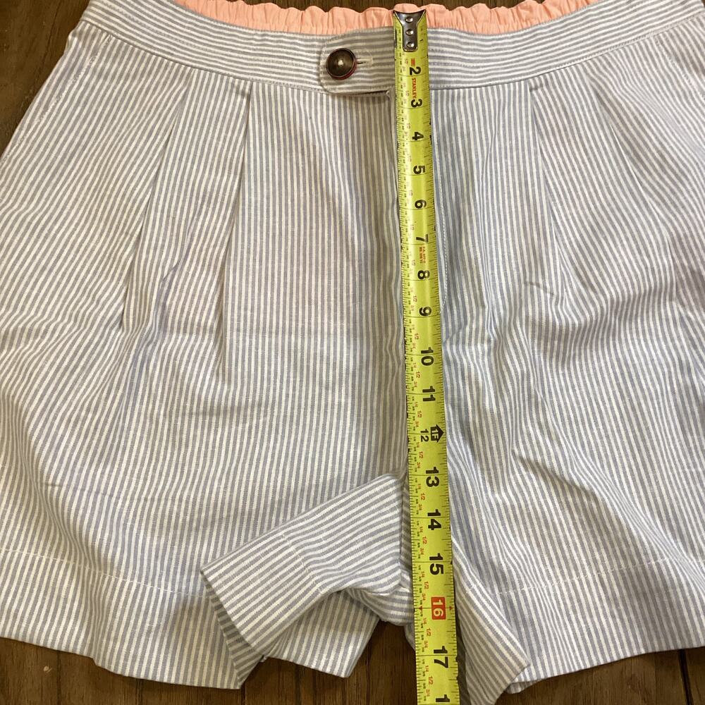 Anthropologie Seersucker Shorts Pinstripes Pleated High Waisted Blue White XL - Picture 5 of 10